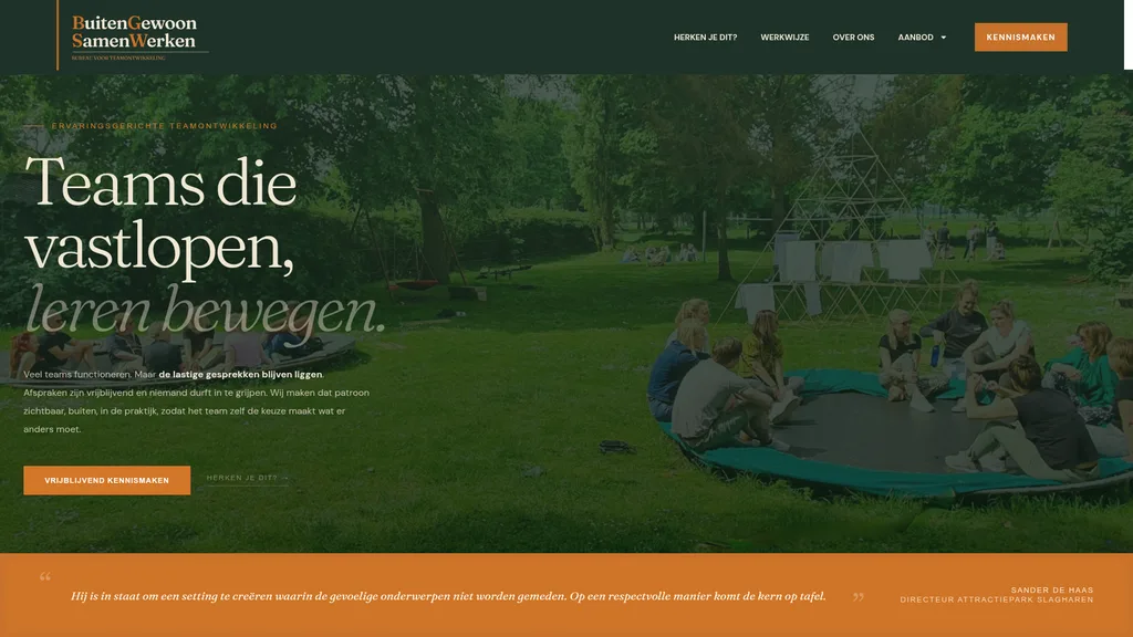 Website voor BuitenGewoon SamenWerken, bureau voor teamontwikkeling