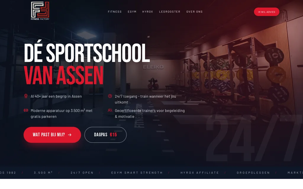 Website realisatie voor Fitness Factory Assen, de 24/7 sportschool van Assen