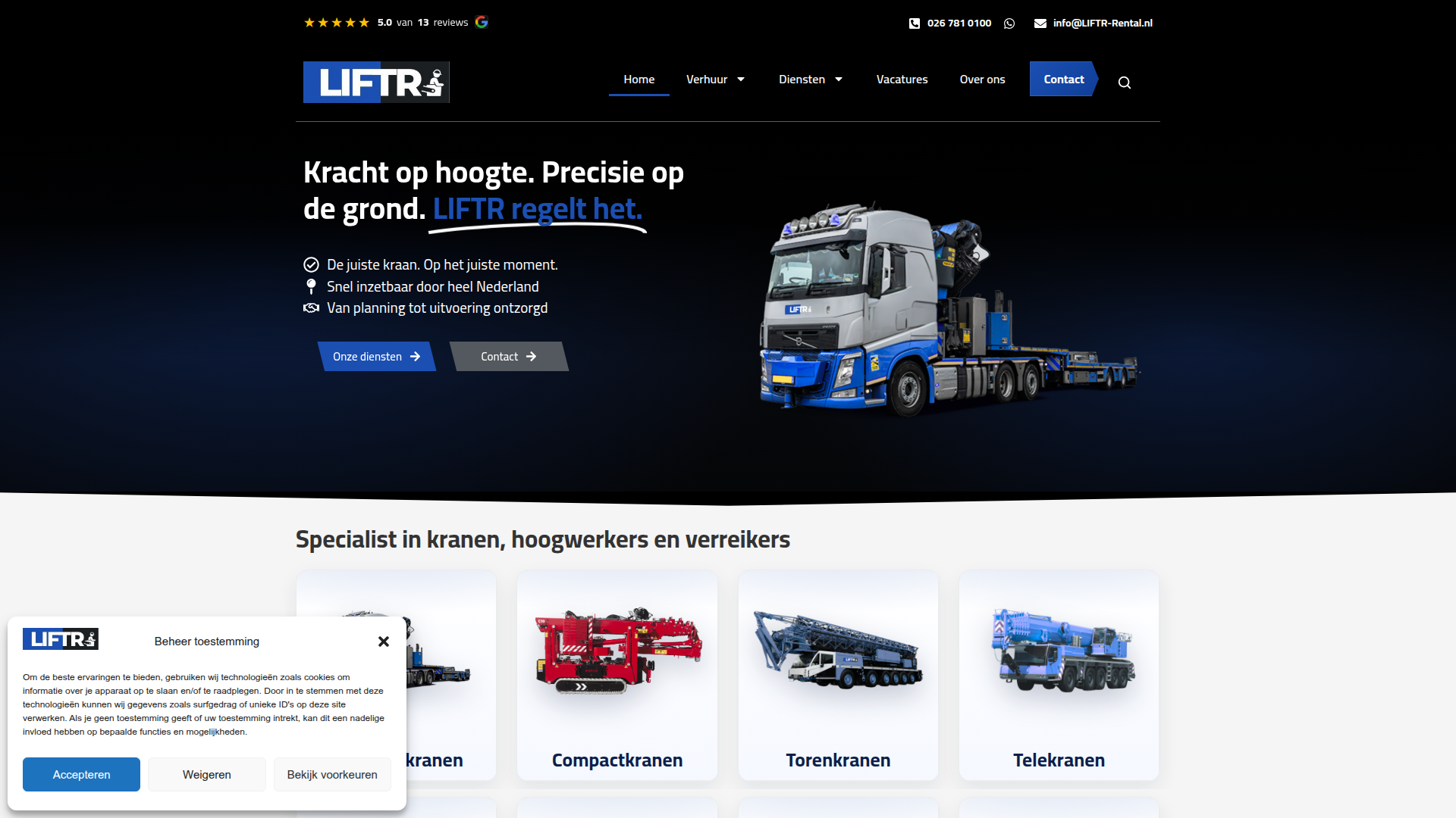 Website voor LIFTR Rental B.V.