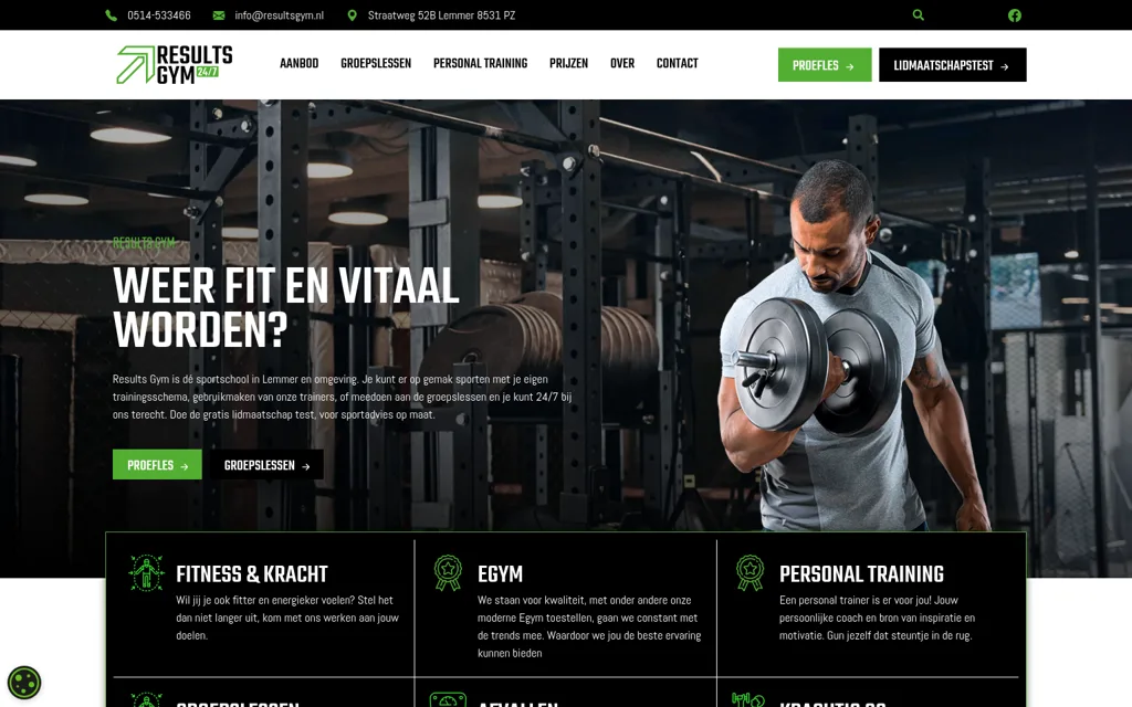 Website Results Gym Lemmer, onderhoud en SEO door MADA Tech