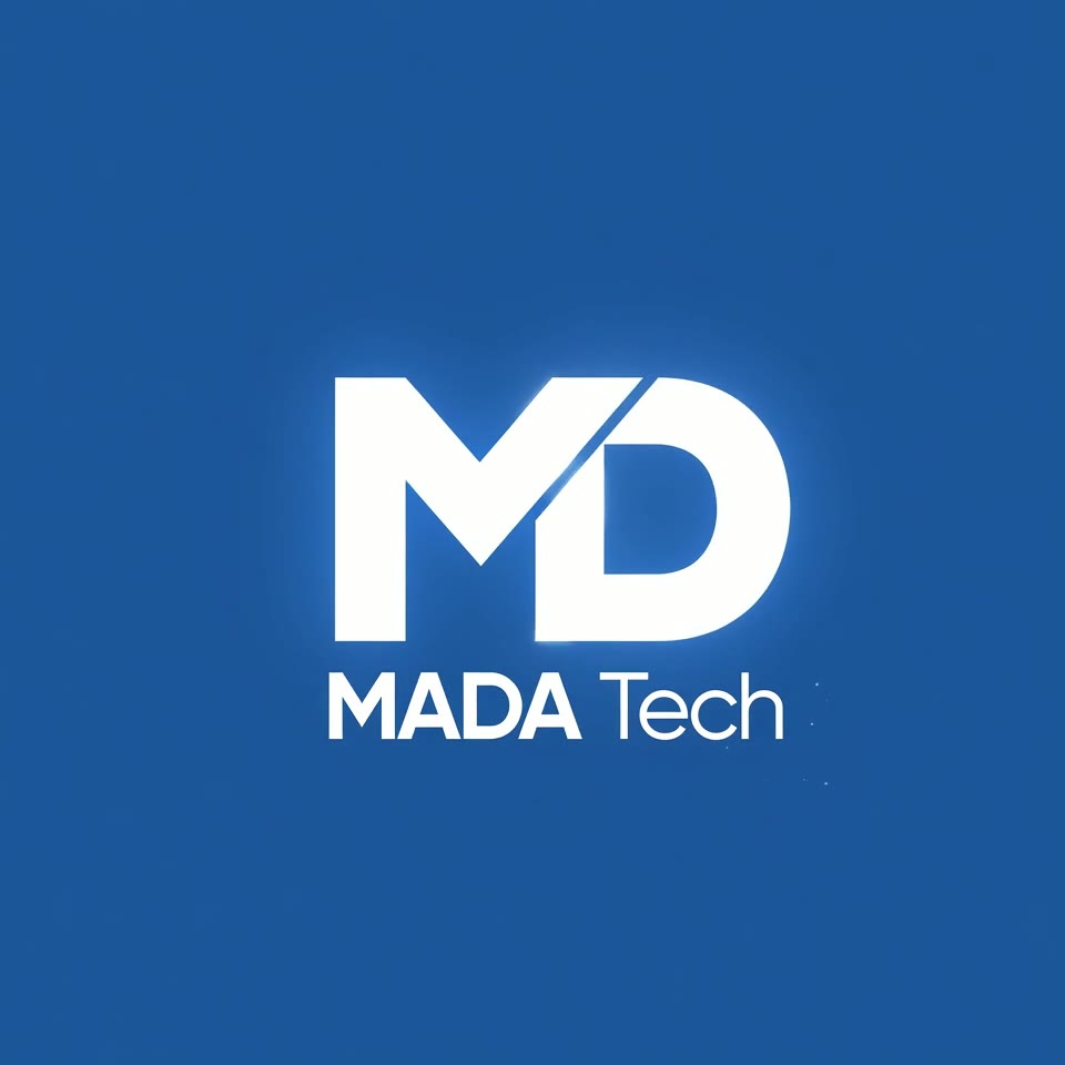 Het nieuwe MD-monogram en logo van MADA Tech in merkblauw